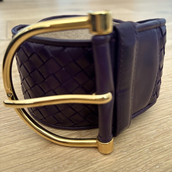 Bottega Veneta Woven Intrecciato Plum Leather Belt - Picture 2 of 6